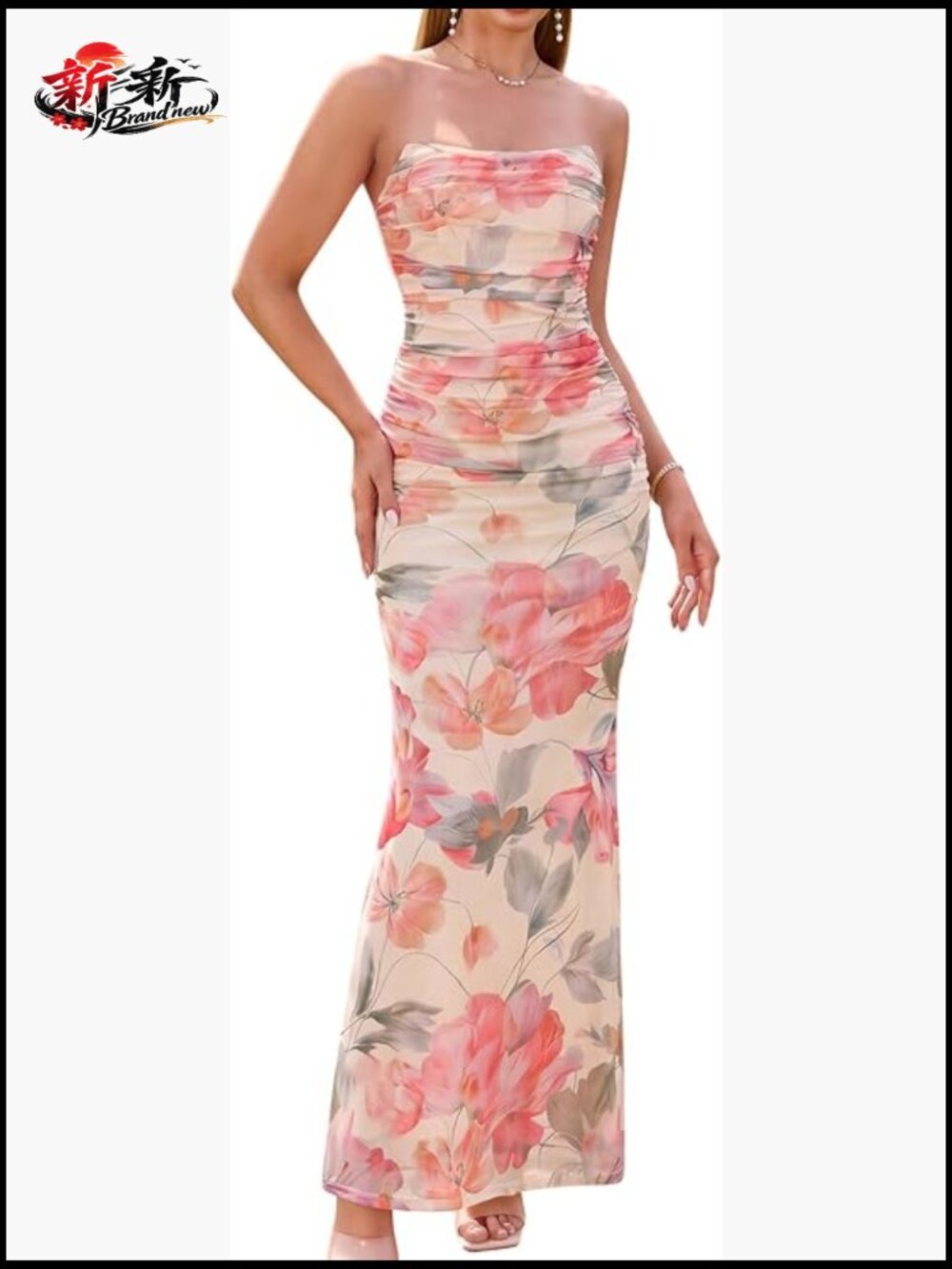 Strapless Floral Corset Maxi Dress Formal Wedding Guest Bodycon